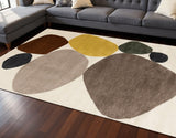 8' X 11' Cream And Brown Geometric Area Rug