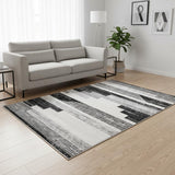 5' X 8' White And Gray Striped Area Rug