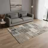 5' X 8' Gray Cream And Tan Abstract Area Rug