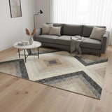 5' X 8' Gray Beige And Black Geometric Area Rug