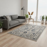 5' X 8' Beige Gray And Black Medallion Area Rug