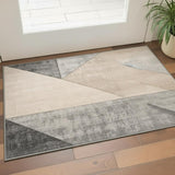3' X 5' Gray Cream And Beige Geometric Area Rug