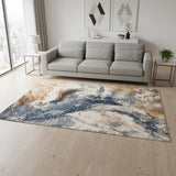5' X 8' Cream Copper And Blue Abstract Area Rug