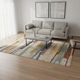 5' X 8' Gray Blue And Yellow Abstract Area Rug