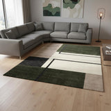 8' X 11' Green Black And Ivory Geometric Area Rug