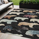 5' X 8' Black Ivory And Brown Bear Washable Indoor Outdoor Area Rug