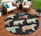 8' Black Ivory And Brown Round Bear Washable Indoor Outdoor Area Rug