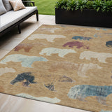 5' X 8' Gold Ivory And Blue Bear Washable Indoor Outdoor Area Rug