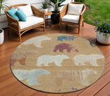8' Gold Ivory And Blue Round Bear Washable Indoor Outdoor Area Rug