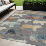 5' X 8' Gray Ivory And Beige Bear Washable Indoor Outdoor Area Rug