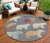 8' Gray Ivory And Beige Round Bear Washable Indoor Outdoor Area Rug