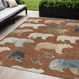 5' X 8' Chili Red Ivory And Beige Bear Washable Indoor Outdoor Area Rug