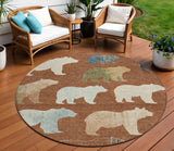 8' Chili Red Ivory And Beige Round Bear Washable Indoor Outdoor Area Rug