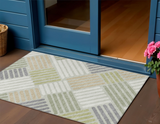 3' X 5' Artichoke Green Ivory And Gray Geometric Washable Indoor Outdoor Area Rug