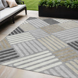 5' X 8' Gray Ivory And Tan Geometric Washable Indoor Outdoor Area Rug