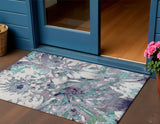 3' X 5' Lavender Gray And Ivory Floral Washable Indoor Outdoor Area Rug