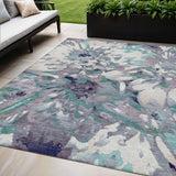 5' X 8' Lavender Gray And Ivory Floral Washable Indoor Outdoor Area Rug