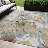5' X 8' Wheat Ivory And Gray Floral Washable Indoor Outdoor Area Rug