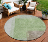 8' Artichoke Green Ivory And Brown Round Abstract Washable Indoor Outdoor Area Rug