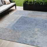 5' X 8' Denim Blue Ivory And Gray Abstract Washable Indoor Outdoor Area Rug