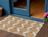3' X 5' Copper Ivory And Gray Geometric Washable Indoor Outdoor Area Rug