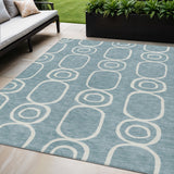 5' X 8' Aqua And Ivory Geometric Washable Indoor Outdoor Area Rug