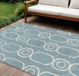 8' X 10' Aqua And Ivory Geometric Washable Indoor Outdoor Area Rug