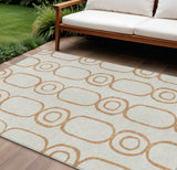 5' X 8' Copper And Ivory Geometric Washable Indoor Outdoor Area Rug