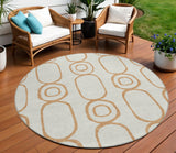 8' Copper And Ivory Round Geometric Washable Indoor Outdoor Area Rug