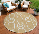 8' Gold And Ivory Round Geometric Washable Indoor Outdoor Area Rug