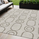 5' X 8' Taupe Beige And Ivory Geometric Washable Indoor Outdoor Area Rug