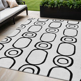 5' X 8' White And Black Geometric Washable Indoor Outdoor Area Rug