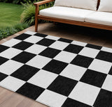 5' X 8' Black And White Geometric Washable Indoor Outdoor Area Rug