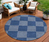 8' Blue And Gray Round Geometric Washable Indoor Outdoor Area Rug