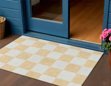 3' X 5' Peach And Beige Geometric Washable Indoor Outdoor Area Rug