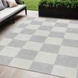 5' X 8' Silver And Ivory Geometric Washable Indoor Outdoor Area Rug