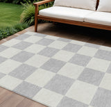 8' X 10' Silver And Ivory Geometric Washable Indoor Outdoor Area Rug