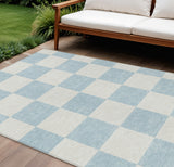 8' X 10' Sky Blue And Ivory Geometric Washable Indoor Outdoor Area Rug