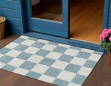 3' X 5' Teal Blue And Ivory Geometric Washable Indoor Outdoor Area Rug