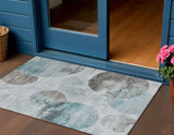3' X 5' Teal Blue Ivory And Taupe Abstract Washable Indoor Outdoor Area Rug