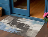 3' X 5' Brown Ivory And Blue Abstract Washable Indoor Outdoor Area Rug