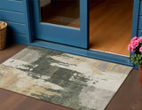3' X 5' Olive Green Ivory And Tan Abstract Washable Indoor Outdoor Area Rug