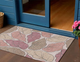 3' X 5' Blush And Ivory Botanical Leaves Washable Indoor Outdoor Area Rug