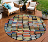 8' Black Green And Blue Round Abstract Washable Indoor Outdoor Area Rug