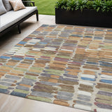 5' X 8' Copper White And Gray Abstract Washable Indoor Outdoor Area Rug
