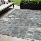 5' X 8' Gray Ivory And Pewter Abstract Washable Indoor Outdoor Area Rug