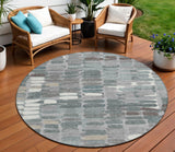 8' Gray Ivory And Pewter Round Abstract Washable Indoor Outdoor Area Rug