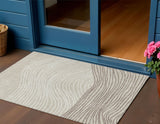 3' X 5' Beige Ivory And Brown Striped Washable Indoor Outdoor Area Rug