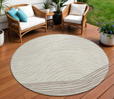 8' Beige Ivory And Brown Round Striped Washable Indoor Outdoor Area Rug