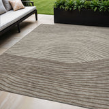 5' X 8' Taupe Beige And Brown Striped Washable Indoor Outdoor Area Rug